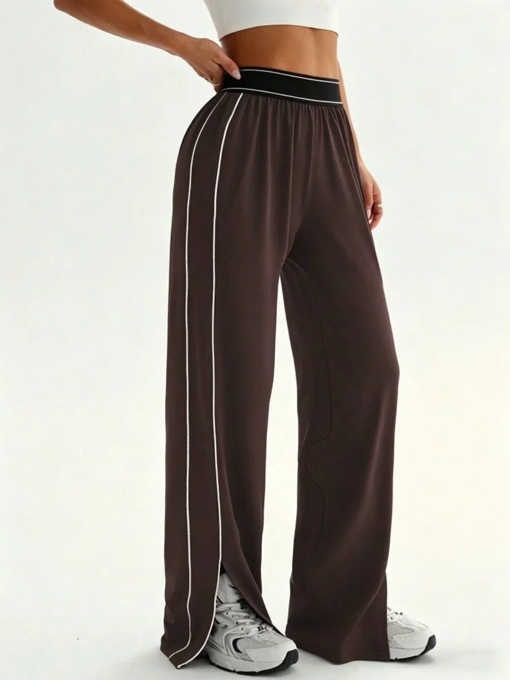 Rust Brown Loose Fit Straight Leg Women's Sweatpants with Pockets - Picture 3 of 4